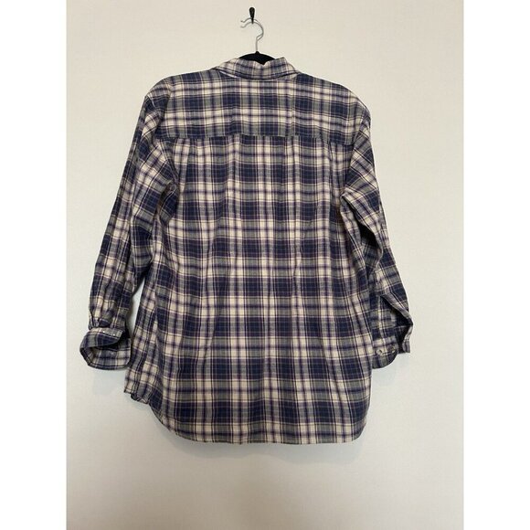 100% Cotton Vintage Y2K Plaid Fall Flannel Button Down Shirt Purple Blue Top M - Picture 4 of 6